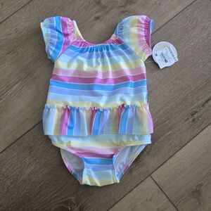 First Impressions Baby Girls Stripe One Piece Swimsuit Bright White Size 6-9m